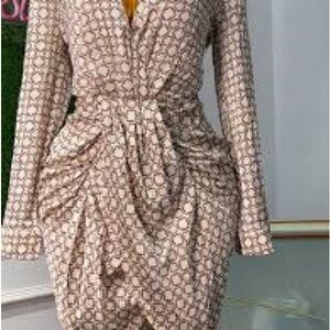 SHEIN Beige Geometric Long Sleeve Dress